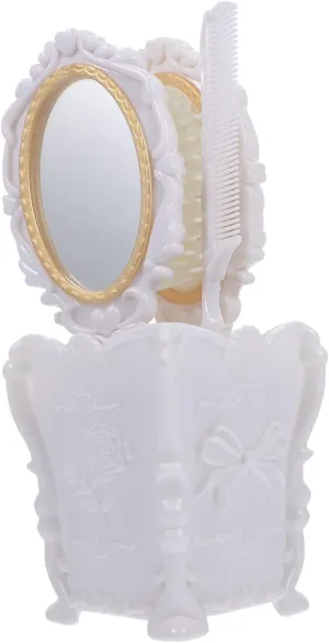 1Set Portable Static Comb and Makeup Mirror Set Hair Brush Kit for Home and Salon Use Elegant Case for Stylish Vanity Desk and Hair Care Needs