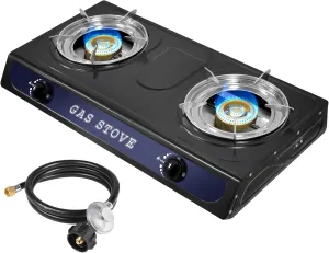 2 Burners Stove for Outdoor Cooking, Portable Camping Gas Stove Double Burner with CSA LPG Hose, Auto Ignition 17000 BTU Propane Stove