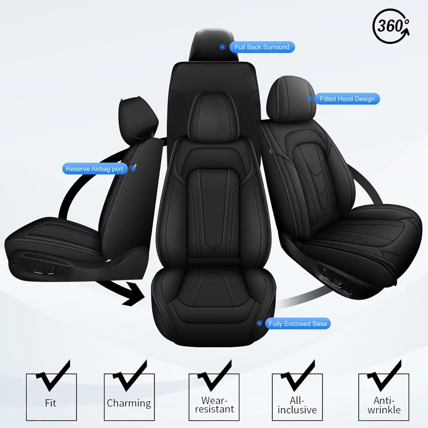 2 Front Seat Covers Fit for Jeep Compass 2012-2024 2025, Premium Leather Car Seat Covers, Waterproof & Airbag-Compatible Seat Cushion Automotive Seat Protectors(2 Seats, Black)