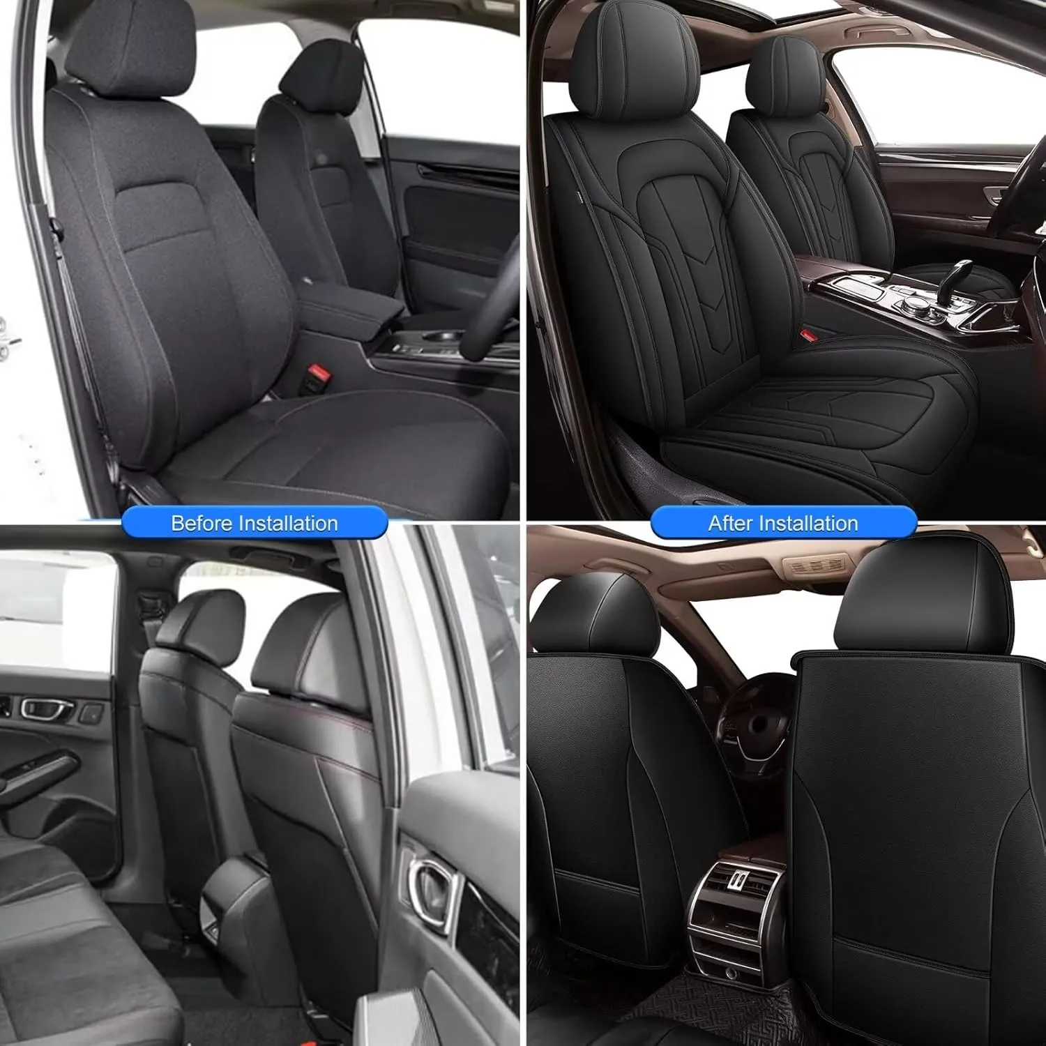 2 Front Seat Covers Fit for Jeep Compass 2012-2024 2025, Premium Leather Car Seat Covers, Waterproof & Airbag-Compatible Seat Cushion Automotive Seat Protectors(2 Seats, Black)