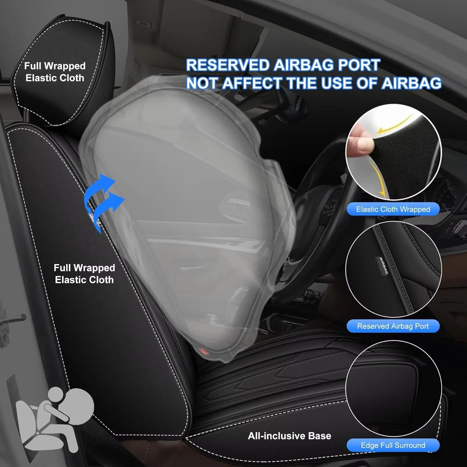 2 Front Seat Covers Fit for Jeep Compass 2012-2024 2025, Premium Leather Car Seat Covers, Waterproof & Airbag-Compatible Seat Cushion Automotive Seat Protectors(2 Seats, Black)