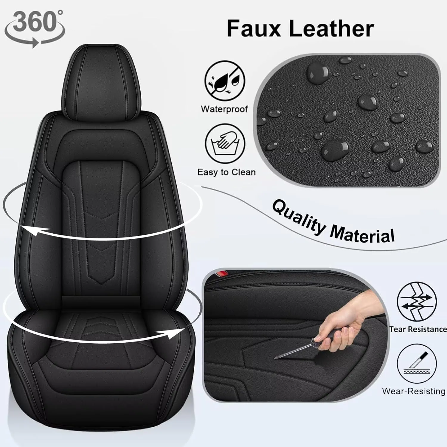 2 Front Seat Covers Fit for Jeep Compass 2012-2024 2025, Premium Leather Car Seat Covers, Waterproof & Airbag-Compatible Seat Cushion Automotive Seat Protectors(2 Seats, Black)