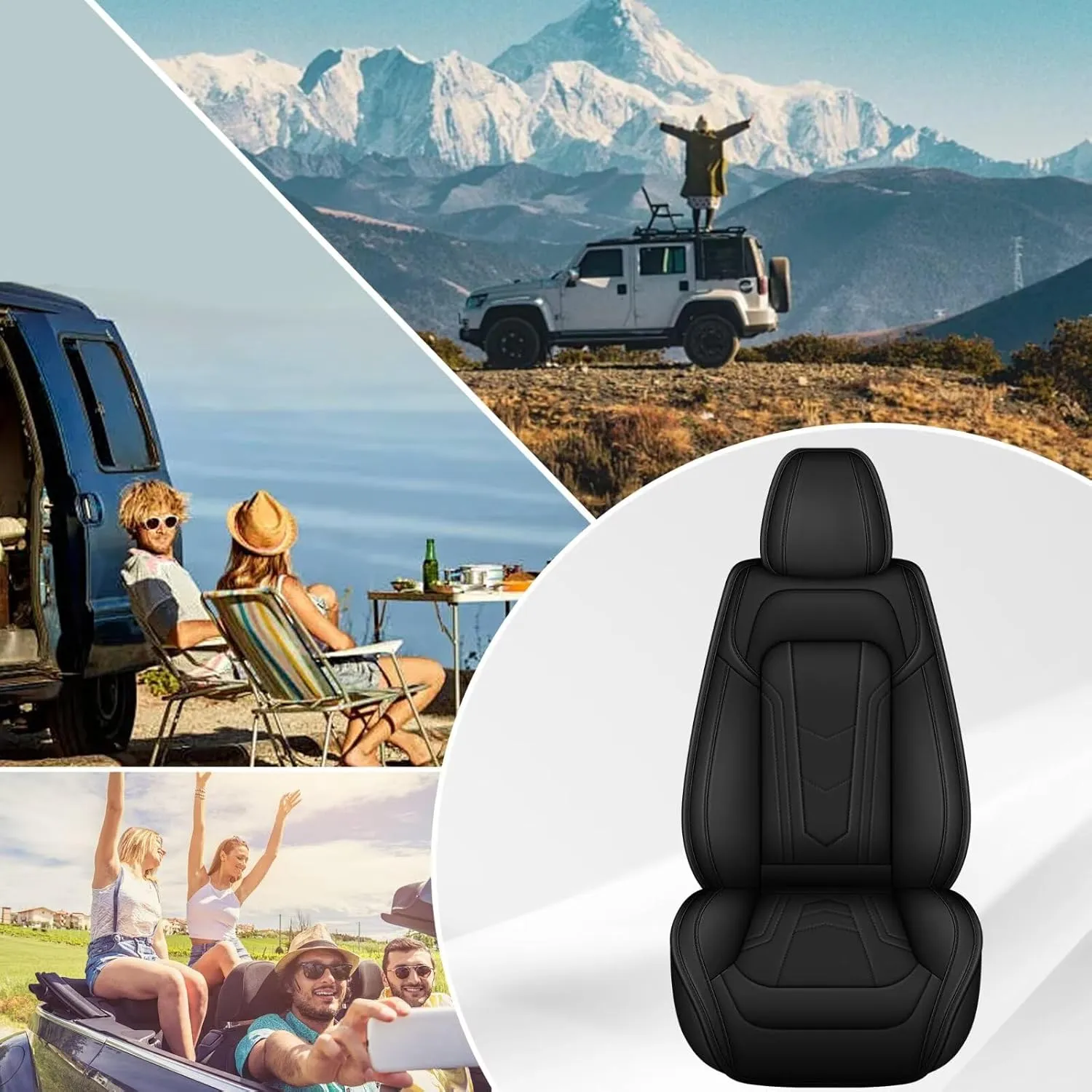 2 Front Seat Covers Fit for Jeep Compass 2012-2024 2025, Premium Leather Car Seat Covers, Waterproof & Airbag-Compatible Seat Cushion Automotive Seat Protectors(2 Seats, Black)