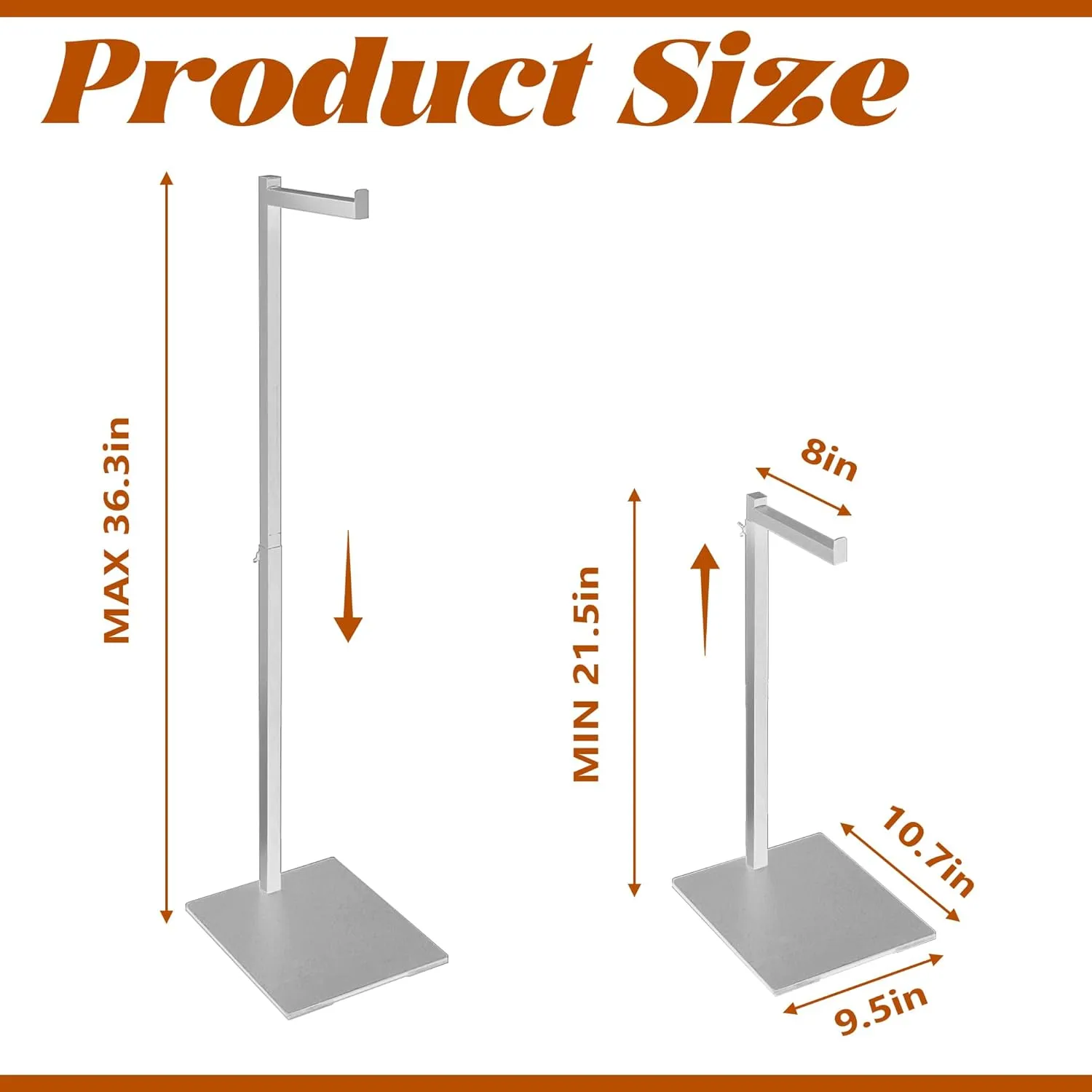 2 Pack Clothes Hanging Rack, Adjustable Clothing Rack Heavy Duty, Metal Clothes Rack, Garment Display Stand for Thrift Shops and Retail Store, Silver, 2Pcs