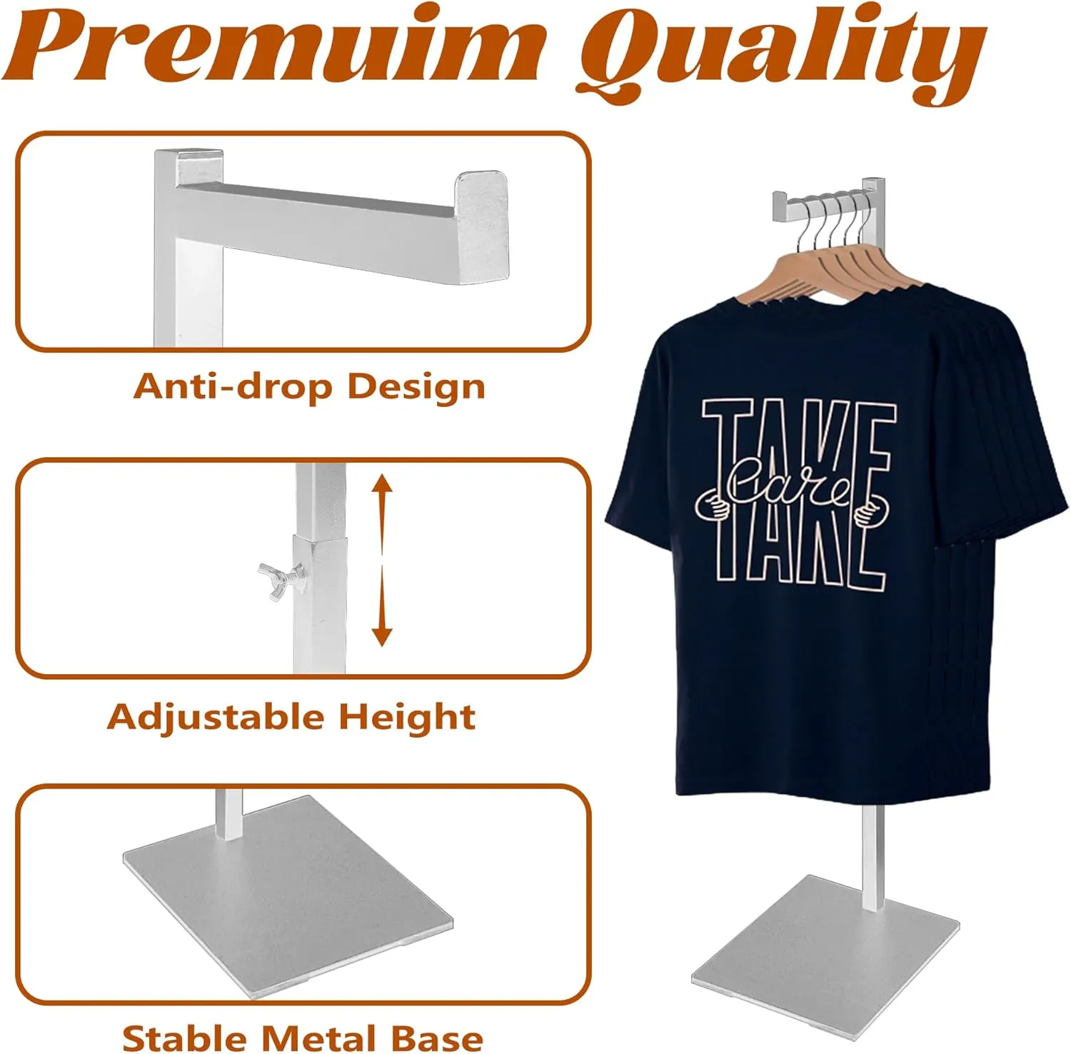 2 Pack Clothes Hanging Rack, Adjustable Clothing Rack Heavy Duty, Metal Clothes Rack, Garment Display Stand for Thrift Shops and Retail Store, Silver, 2Pcs