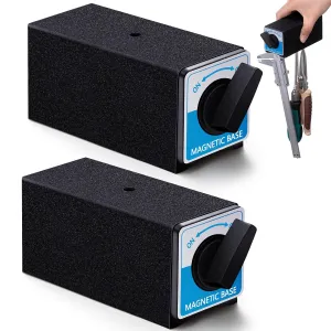 2 Pcs 12T Magnetic Base Holder Bed On/Off Switch 264 Lbs Holding Power Magnetic Holder Bed M8 x 1.25 Tapped Hole Switchable Base Stand Without Adjustment Arm for Indicator, 4.7" x 2.2" x 2"