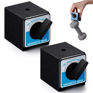 2 Pcs 6T Magnetic Base Holder Bed On/off Switch 132 Lbs Holding Power Magnetic Holder Bed M8 x 1.25 Tapped Hole Switchable Base Stand Without Adjustment Arm for Indicator, 3" x 2.2" x 2"