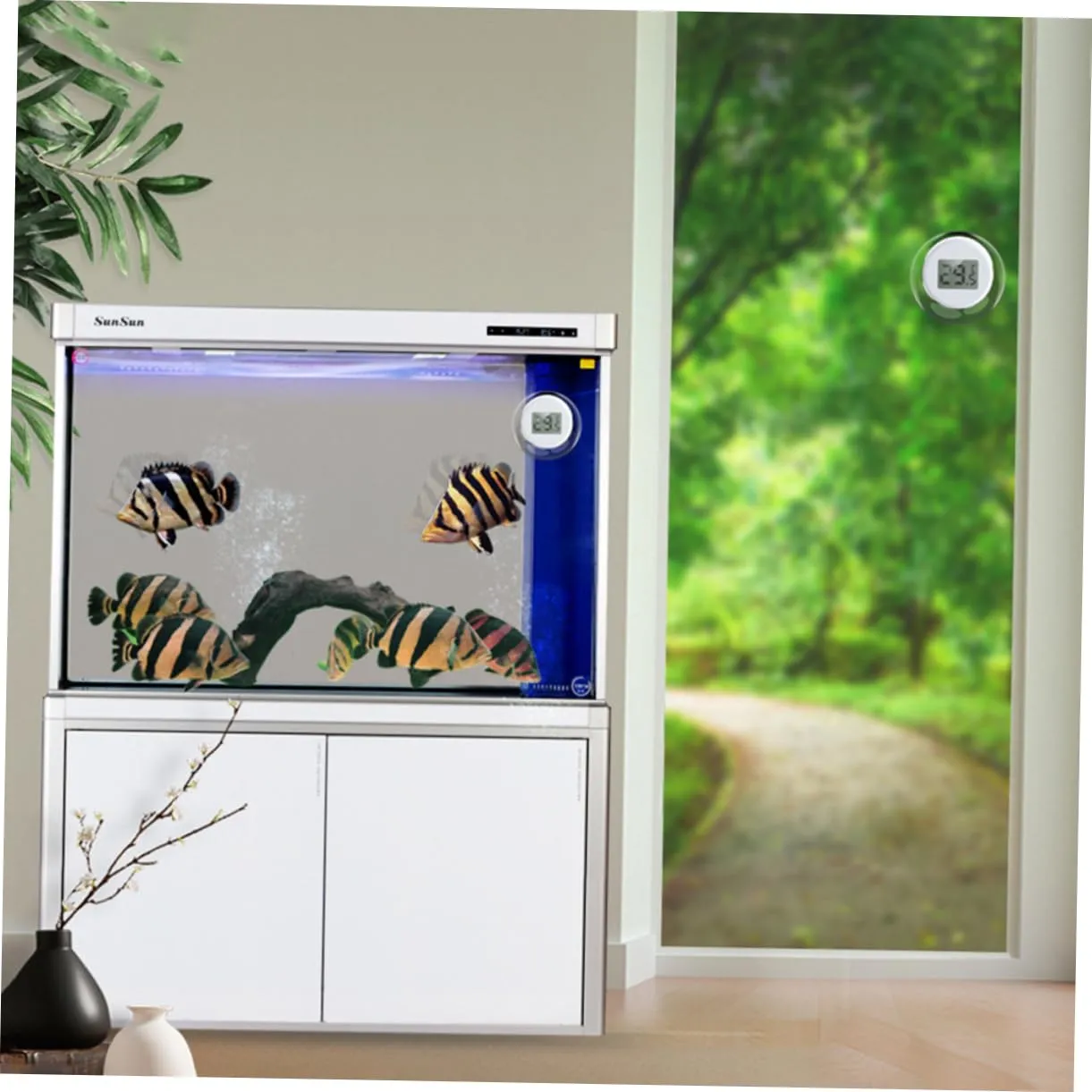 2 Pcs Aquarium Fish Tank Digital Submersible with Large Display and Suction Cup for Freshwater Saltwater Tanks