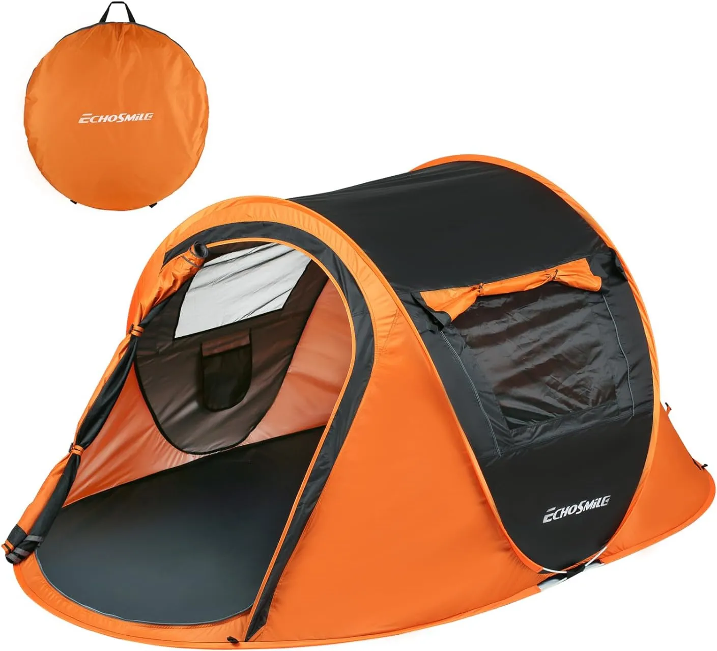 2 Person Black Orange Pop Up Camping Tent - Quick Setup, Large Space, Quality Upgrade