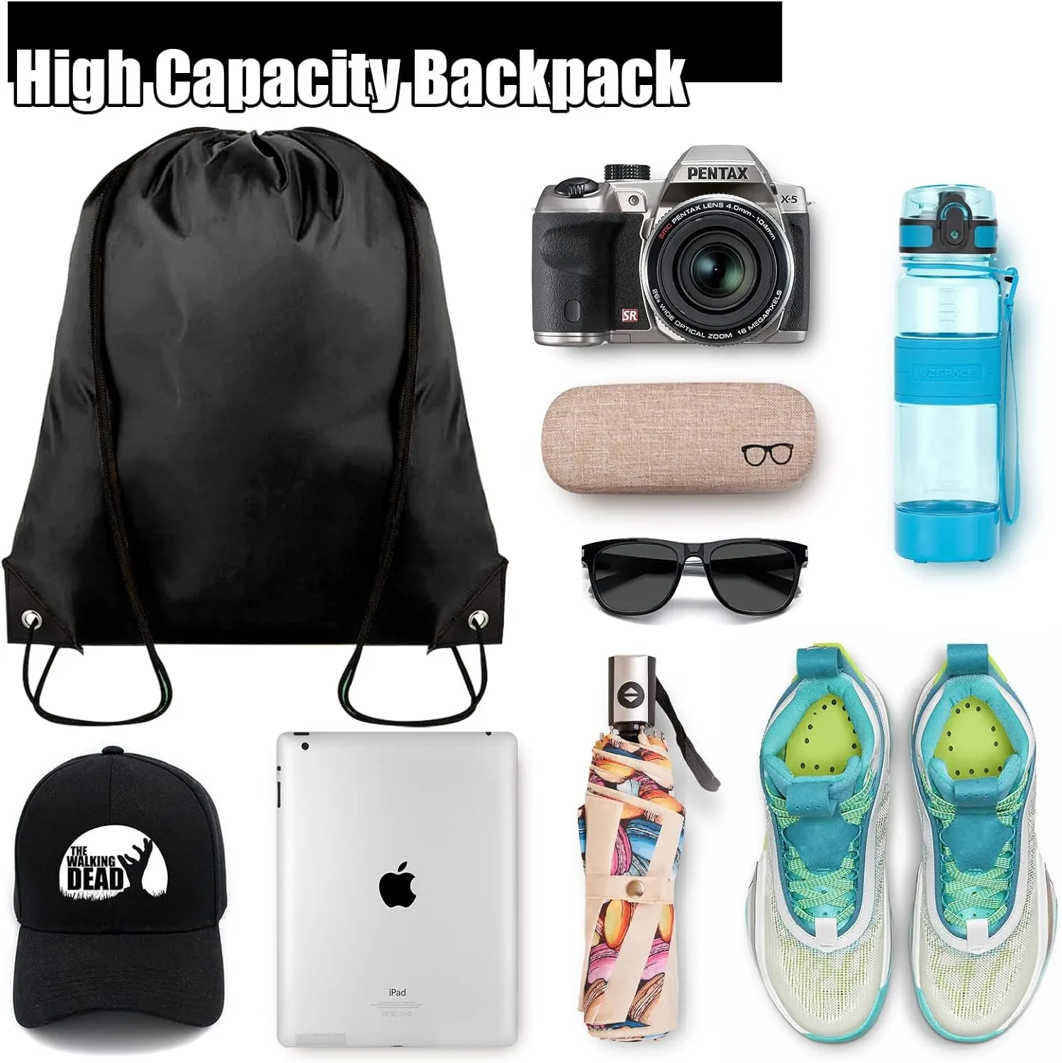 20 Pieces Drawstring Backpack Bulk Cinch Sackpack Ployster Drawstring Bags for Gym Party Trip(Black)