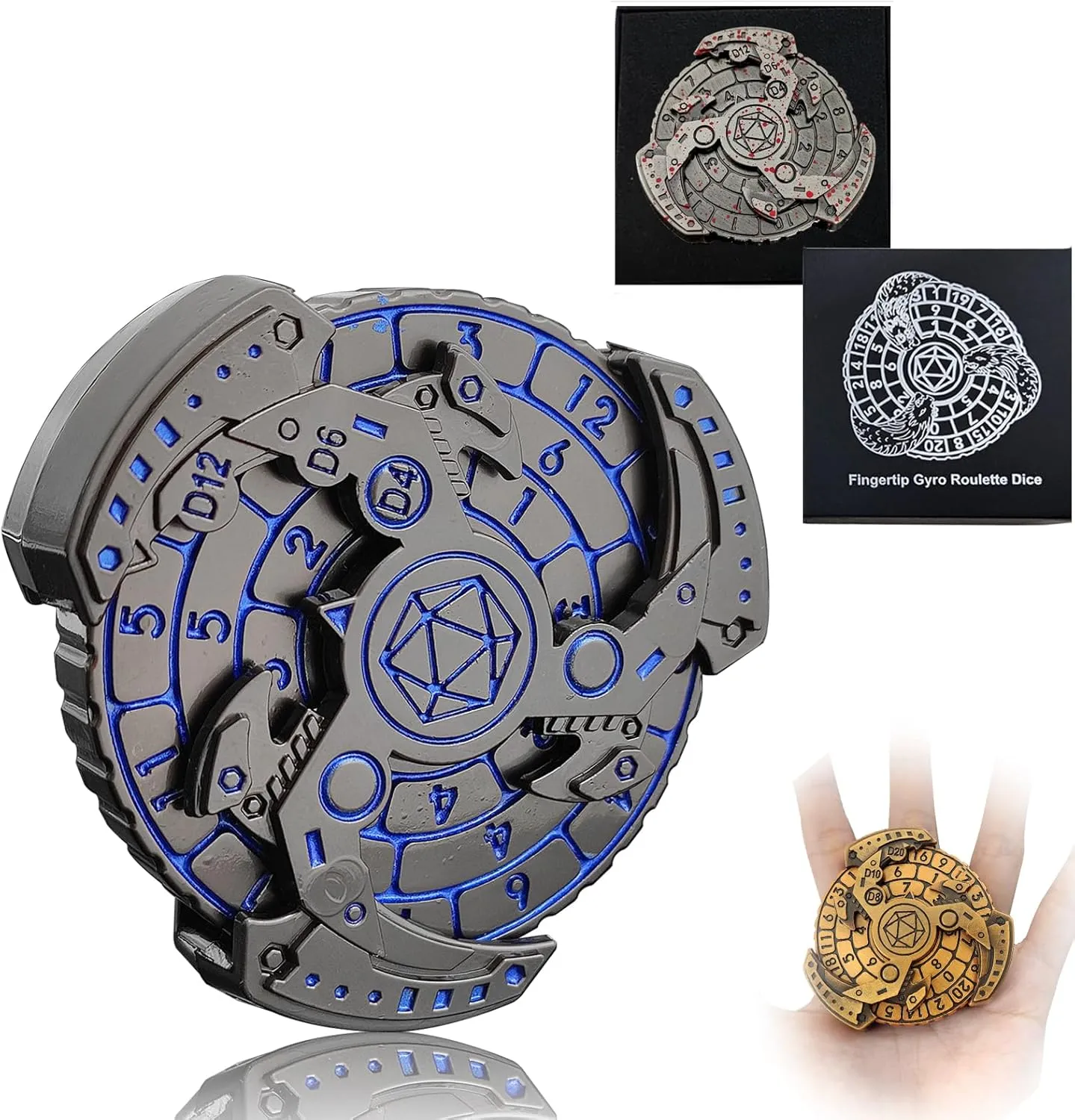 2024 Shadow Roulette Dice Spinner for DND Dice Set, 7-in-1 Dragon Metallic D&D Dice with Gift Case for Dungeons and Dragon Game, RPG Role Playing Table Game Gifts (Blue Silver), sDGND202403