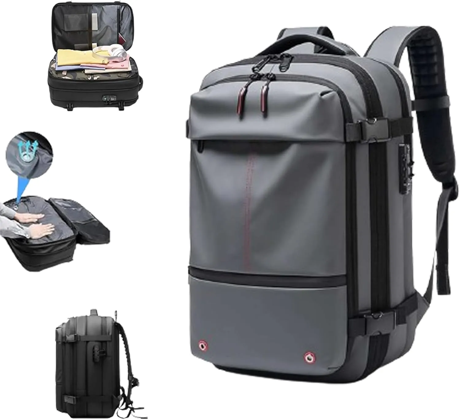 2025 New Upgrade Vacuum Backpack Travel, 60L Expandable Backpack with Vacuum Compression, Anti Theft Travel Vacuum Backpack