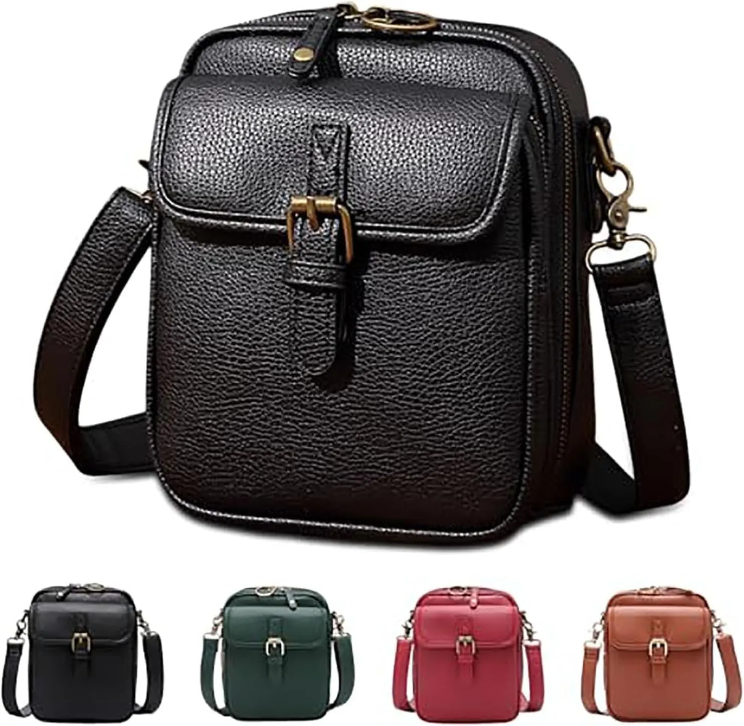 2025 Upgrade Vintage Double Layer Large Capacity Mini Messenger Bag, Leather Small Purse Crossbody Shoulder Bag for Women Men