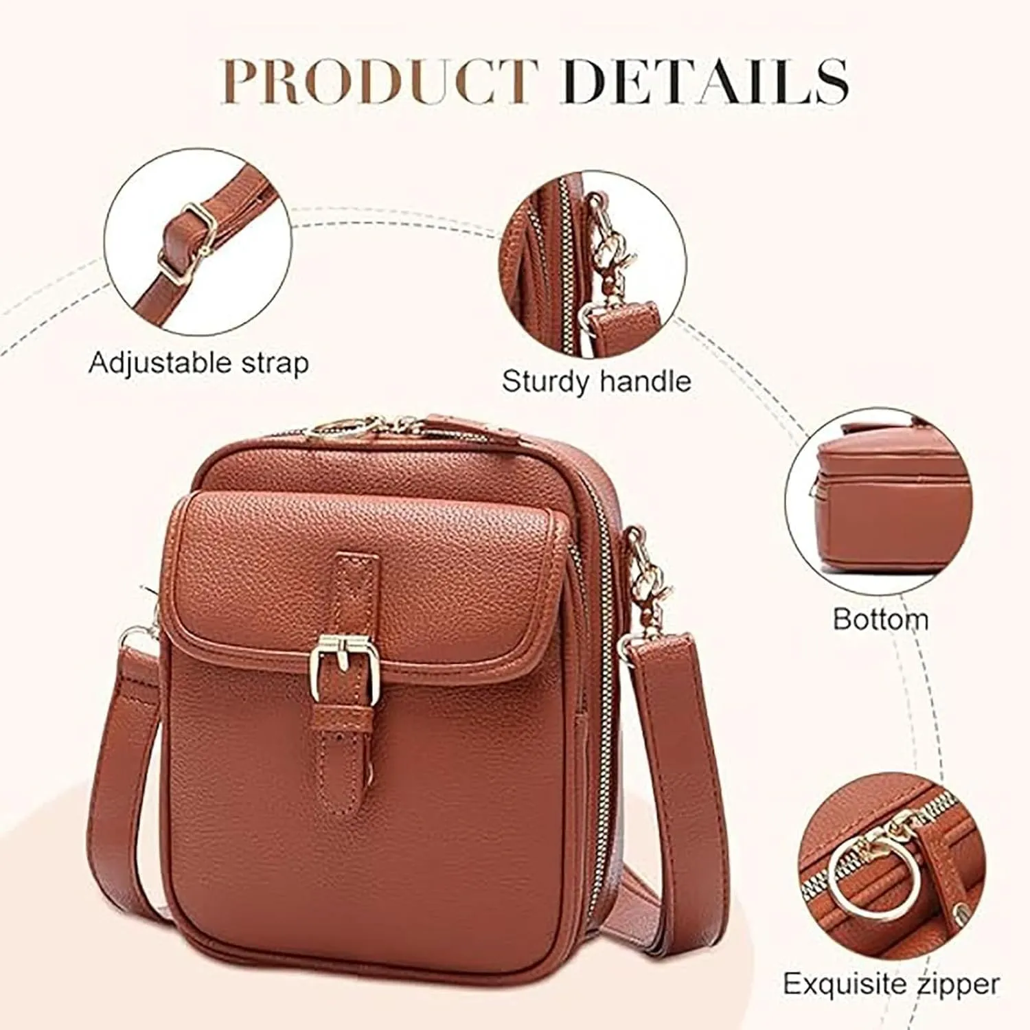 2025 Upgrade Vintage Double Layer Large Capacity Mini Messenger Bag, Leather Small Purse Crossbody Shoulder Bag for Women Men
