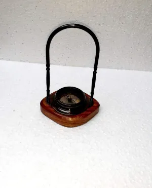 2.03 INCH Approx Solid Brass Compass with Solid Wooden Base Compass Wooden Stand U SHAP Good New Condition