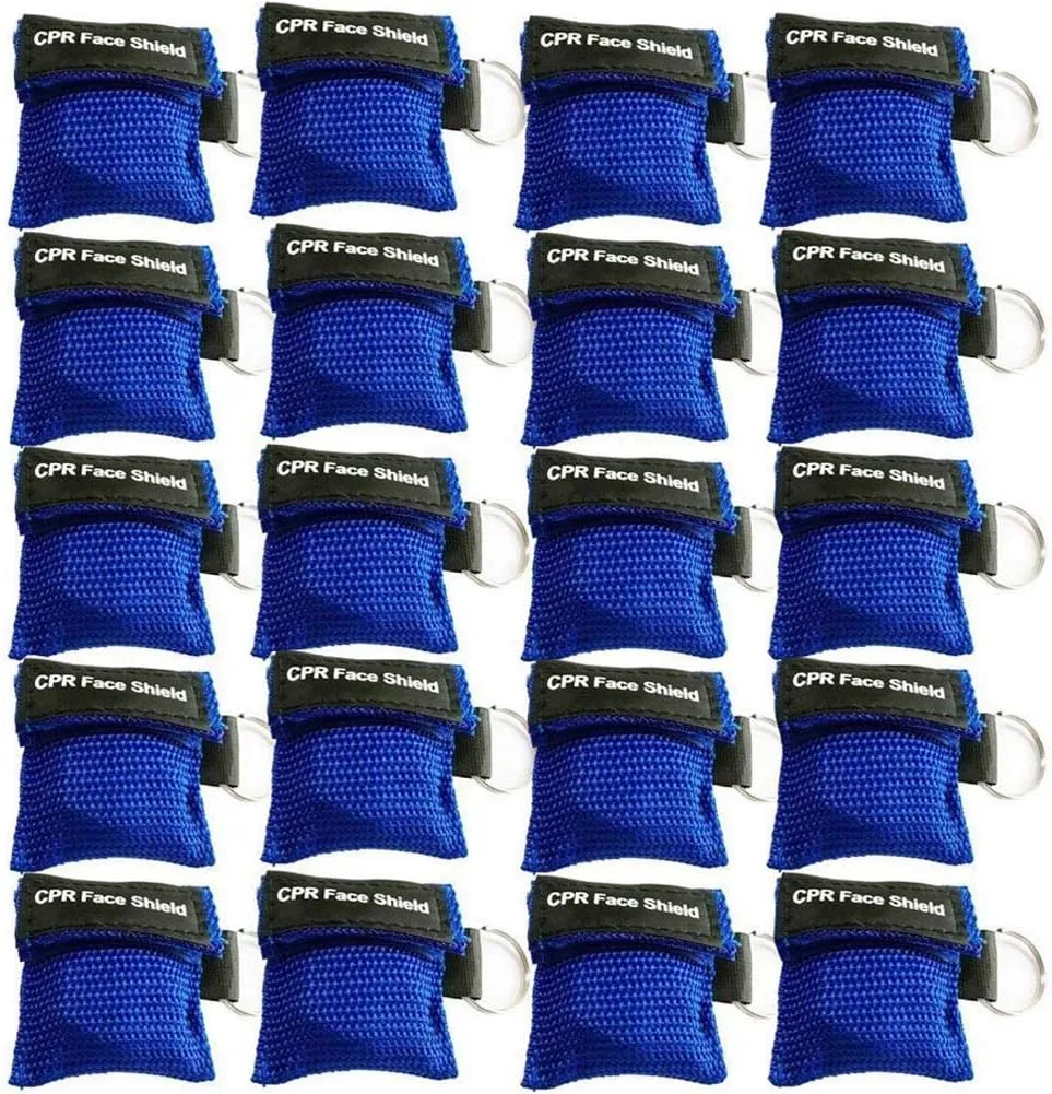 20pcs CPR Face Shield Mask Keychain Ring Emergency Kit CPR Face Shields for First Aid or CPR Training (Blue-20)