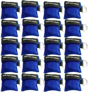 20pcs CPR Face Shield Mask Keychain Ring Emergency Kit CPR Face Shields for First Aid or CPR Training (Blue-20)