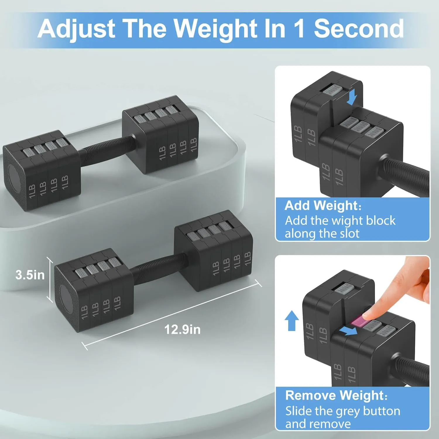 22LBS Adjustable Dumbbells Set, Hand Weights Sets with 5 Levels 3lb, 5lb, 7lb, 9lb, 11lb, Adjustable Weight Dumbbells for Women/Men Home Gym Full Body Workout