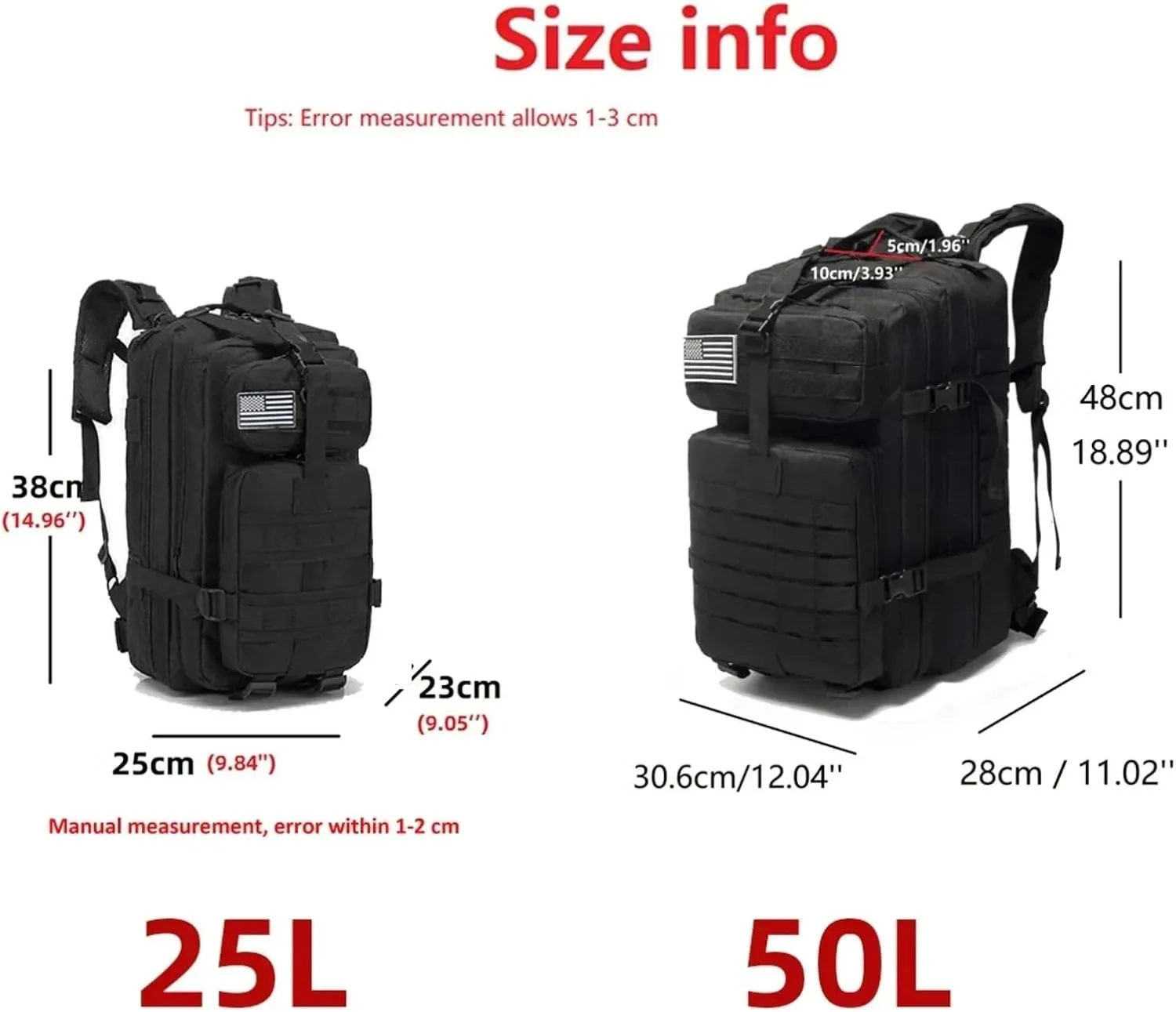25L 50L Water-Resistant Nylon Backpack Outdoor Camping Hiking Trekking Durable Daypack Molle System (25L (Camo black))