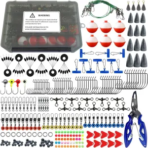 270Pcs Fishing Accessories Kit Including Sinkers Weights, Jigs, Snap Swivels, Fishing Hooks, Rubber Bobber, Fishing Beads, Spinner Blade, Pliers Fishing Tackle for Bass Trout