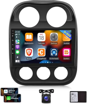 [2G 32G] Car Radio for Jeep Compass Patriot 2010-2016, 10.1 inch Android 11 Touch Screen Stereo, Carplay/Android Auto/Mirror Link/1080P/SWC/Bluetooth/WiFi   AHD Backup Camera for Jeep Compass