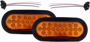2pc 6" Oval LED Trailer Lights Kit w/Grommets Plugs Bright & Waterproof Stop Brake Turn Tail Light for Boat RV Pickup Truck-Amber