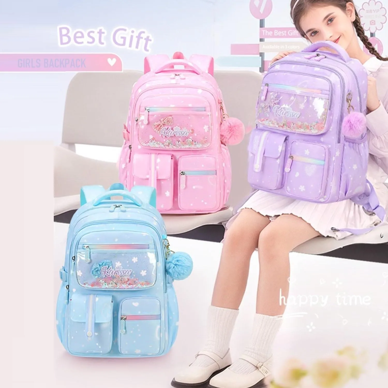 2Pcs Kids Backpack Set for Girls with Lunch Bag Bookbag for Elementary School Pre Girls School Bag Water Resistant Pink