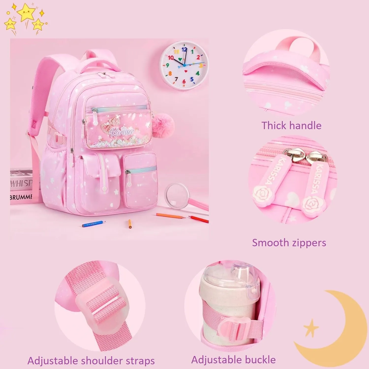 2Pcs Kids Backpack Set for Girls with Lunch Bag Bookbag for Elementary School Pre Girls School Bag Water Resistant Pink