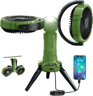 3 in 1 Camping Fan with LED Light,Hanging Hook for Tent,8000mAh Rechargeable Battery Powered Portable Fans,360°Head Rotation,4 Speeds,Camping Essentials for Indoor Outdoor Travel BBQ Fishing