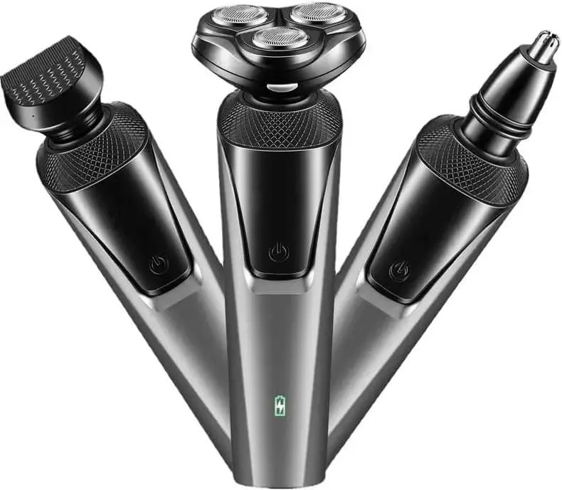 3-in-1 Electric Razor for Men – Rechargeable Beard Trimmer Precision Shaver & Grooming Kit with Interchangeable Heads Wet & Dry Use Cordless Razor for Face Neck & Body (Gray)