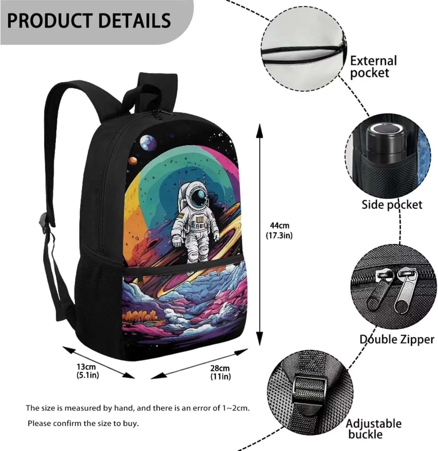 3 Pcs Set Astronaut School Bags for Teens Girls, Trendy 17 Inch Laptop Backpack Lightweight High Capacity Bookbag for Boys 12-14 with Lunch Box and Pencil Case