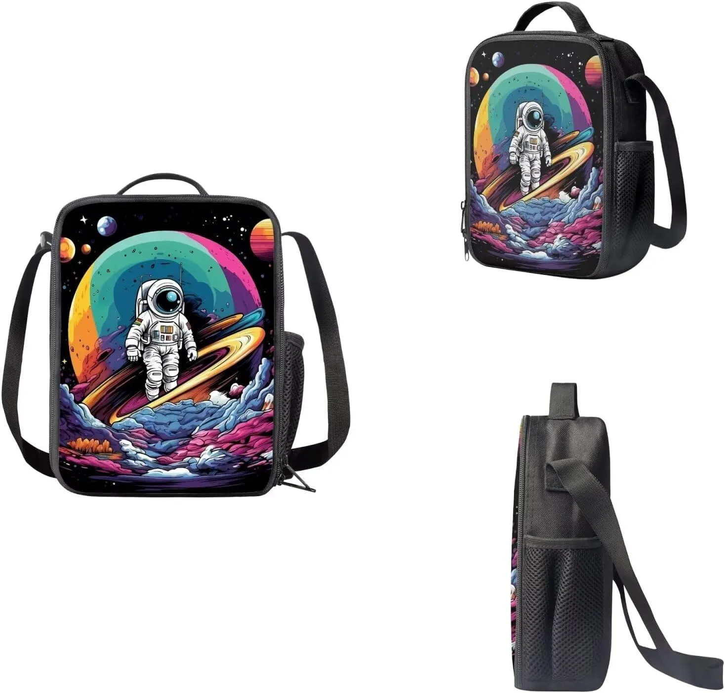 3 Pcs Set Astronaut School Bags for Teens Girls, Trendy 17 Inch Laptop Backpack Lightweight High Capacity Bookbag for Boys 12-14 with Lunch Box and Pencil Case