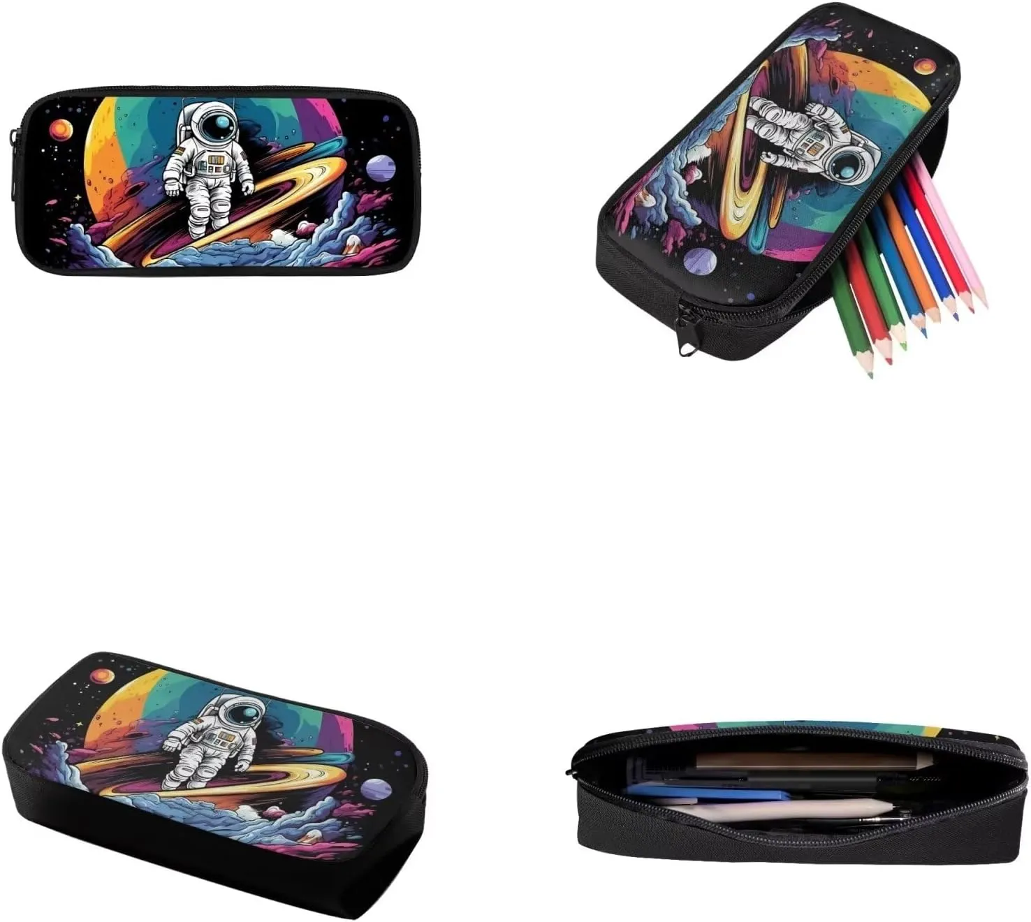 3 Pcs Set Astronaut School Bags for Teens Girls, Trendy 17 Inch Laptop Backpack Lightweight High Capacity Bookbag for Boys 12-14 with Lunch Box and Pencil Case