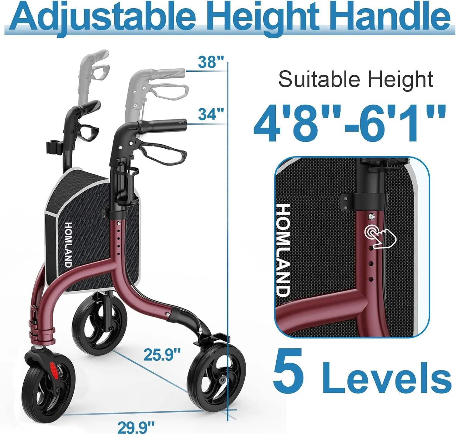 3 Wheel Walkers for Seniors, FSA/HSA Eligible Foldable Wheeled Rollator with Cane Hold and Cup Hold, Lightweight Three Wheel Rolling Walker Height Adjustable for Seniors