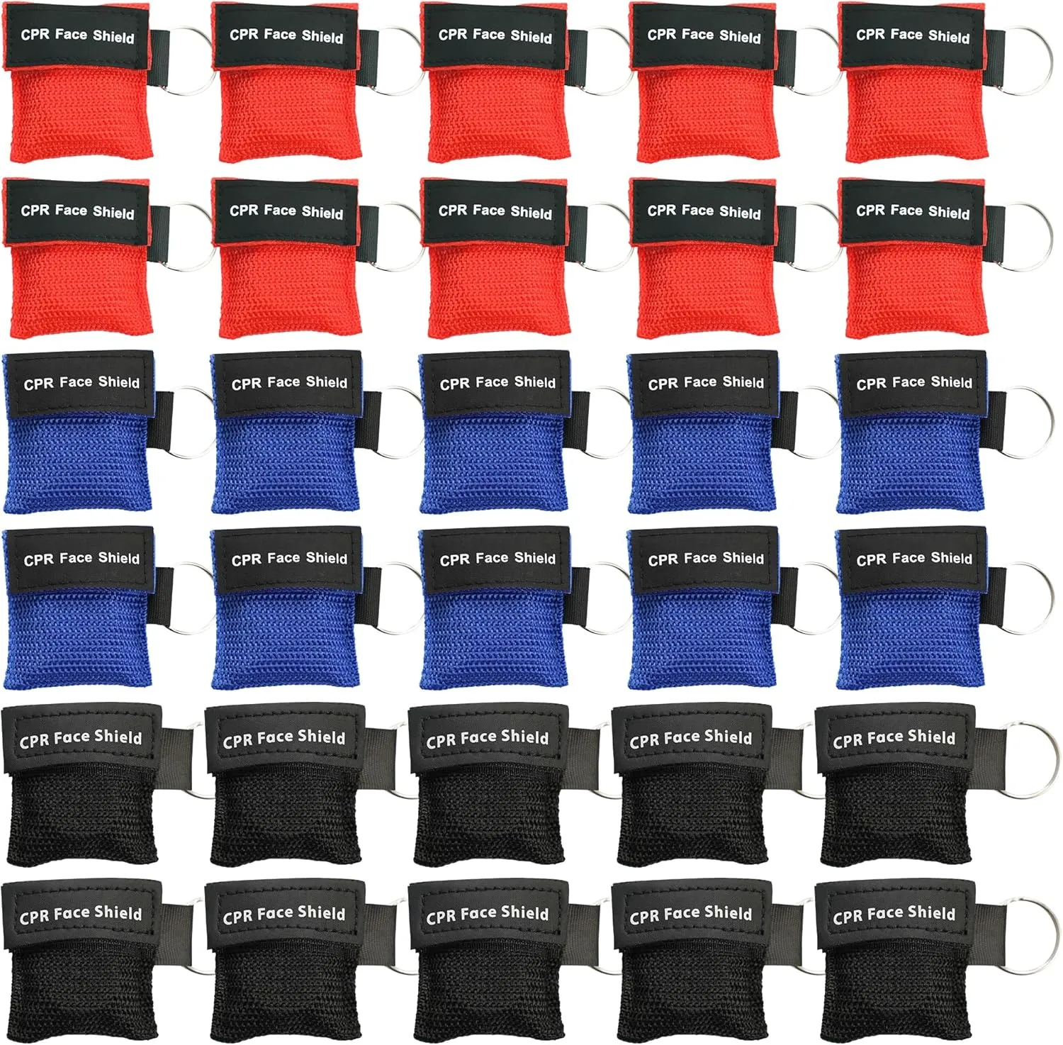 30 Counts CPR Pocket Mask Keychain, CPR Face Shield with One Way Valve Breathing Barrier for First Aid or CPR Training, AED Training(Three Colors)