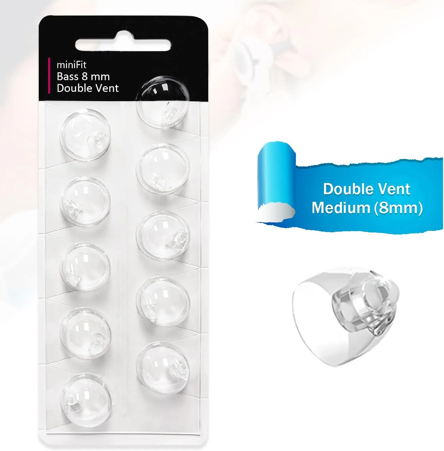 (30 Pcs) Hearing Aid Domes Accessories for Oticon Replacements, Oticon MiniFit (Double Vent 8mm) Domes, Universal Domes for Oticon Hearing Aid Supplies Kits, Fit Aid Parts for Optimal Performance