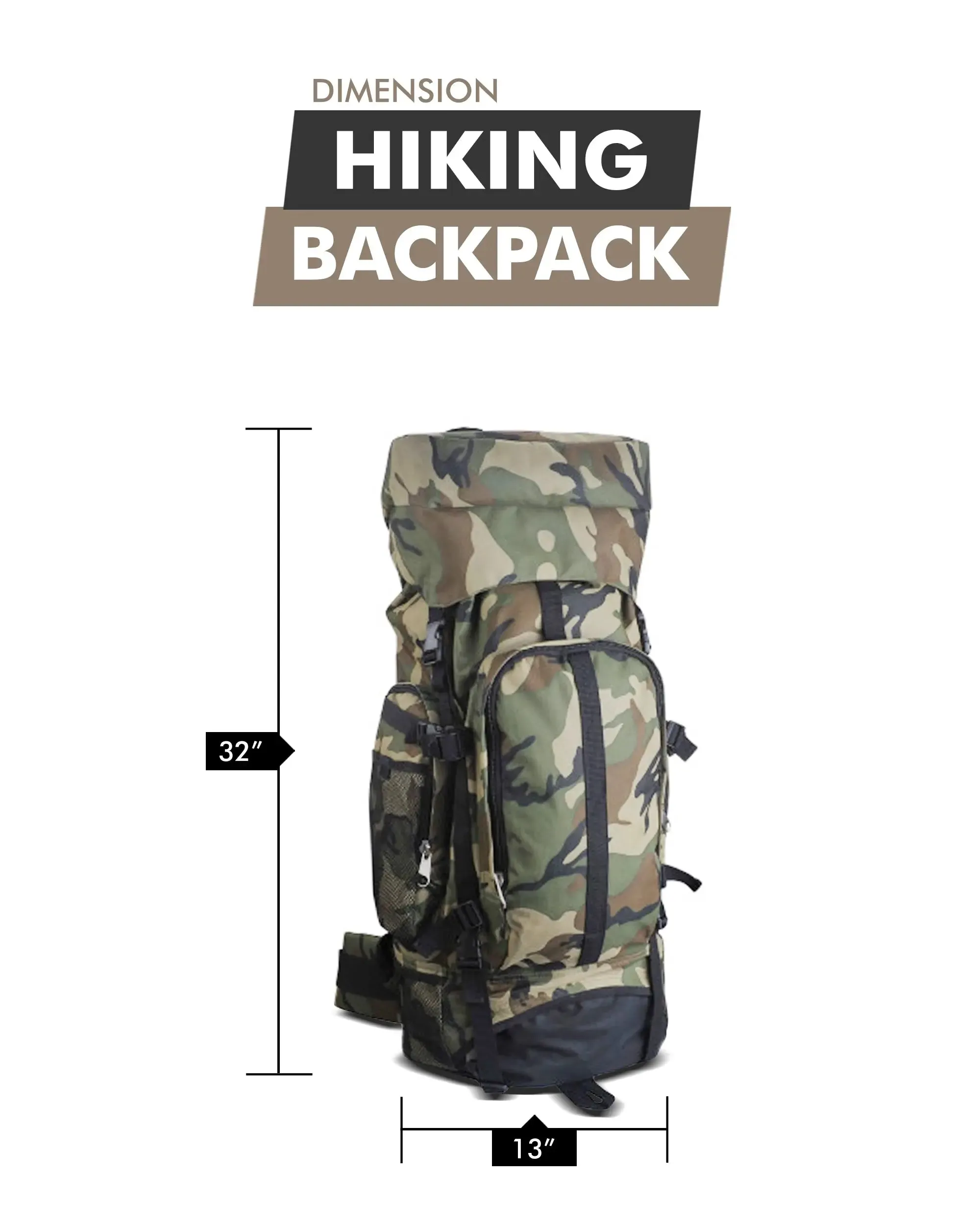 30" Hiking/Camping Water-Resistant mountaineer Camouflage Backpack