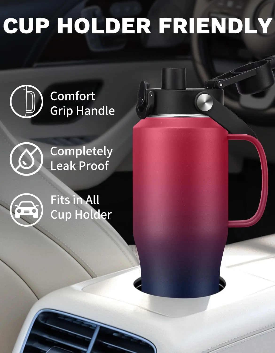32 OZ Stainless Steel Tumblers with Straw - Kepp Cold 48Hrs Slim Water Bottle Fits in Cup Holder, 32oz Water Bottle with Straw & Spout Lids, Paracord Handle, Carrier Bag Tumbler Cups Flask for Travel