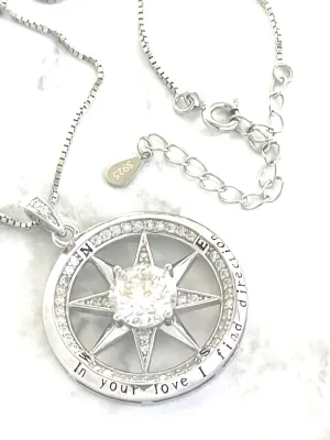3.5ct Designer Certified DIAMOND Compass Pendant Necklace Love Diamond Necklace 18kt White Gold Sterling Silver 925 HANDMADE Jewelry Diamond Engagement Daughter Bridal gift Mom wedding gift from bride