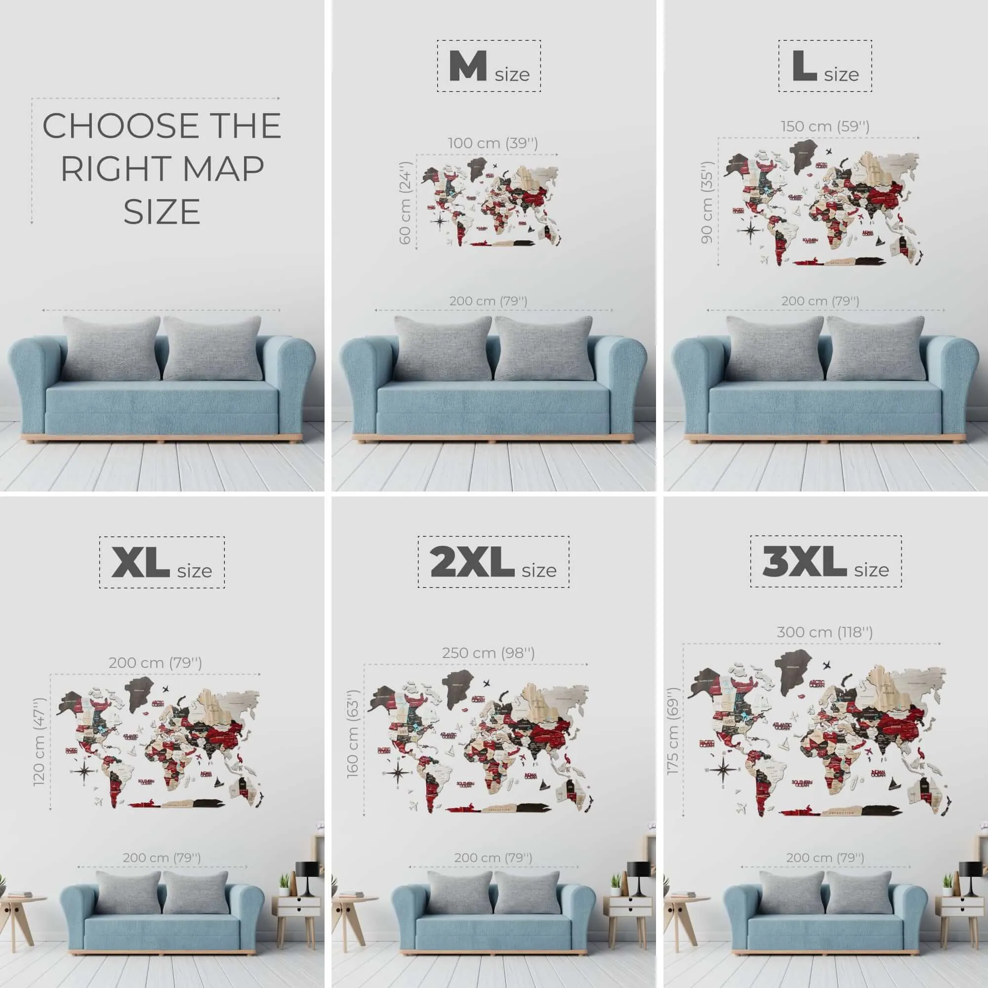 3D Luminous/Magnetic Colored Wooden World Map Urban
