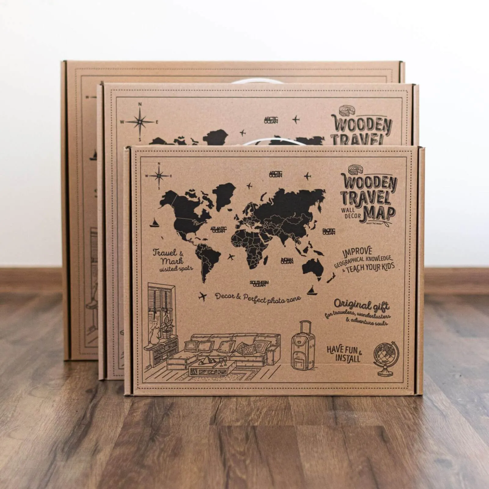 3D Luminous/Magnetic Colored Wooden World Map Urban
