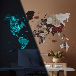 3D Luminous/Magnetic Colored Wooden World Map Urban