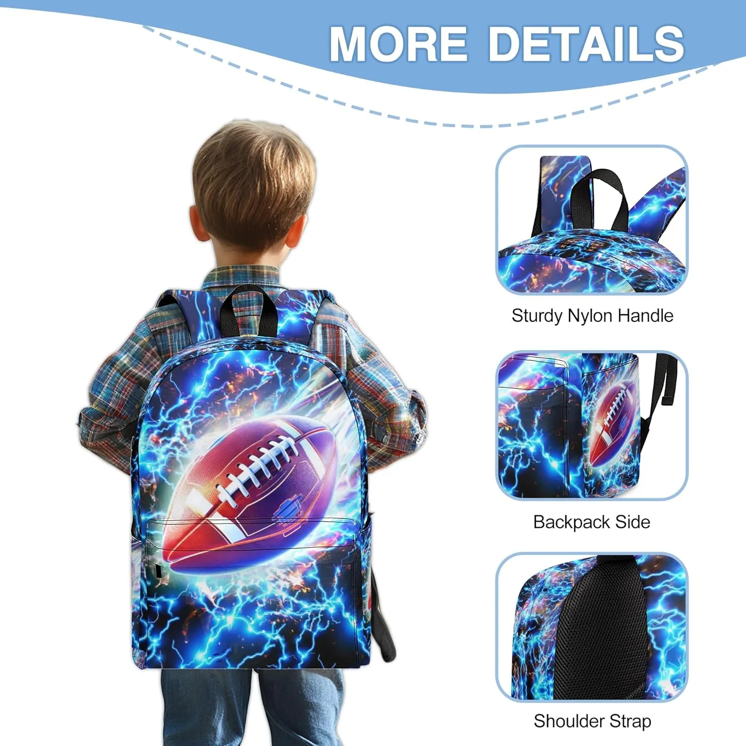 3PCS Backpack for Boys Girls, Kids School Backpack Sets with Lunch Bag Pencil Case, Large Capacity 17 Inch Bookpack 3 in 1 Set for Teens Elementary Middle High School Students (Football)