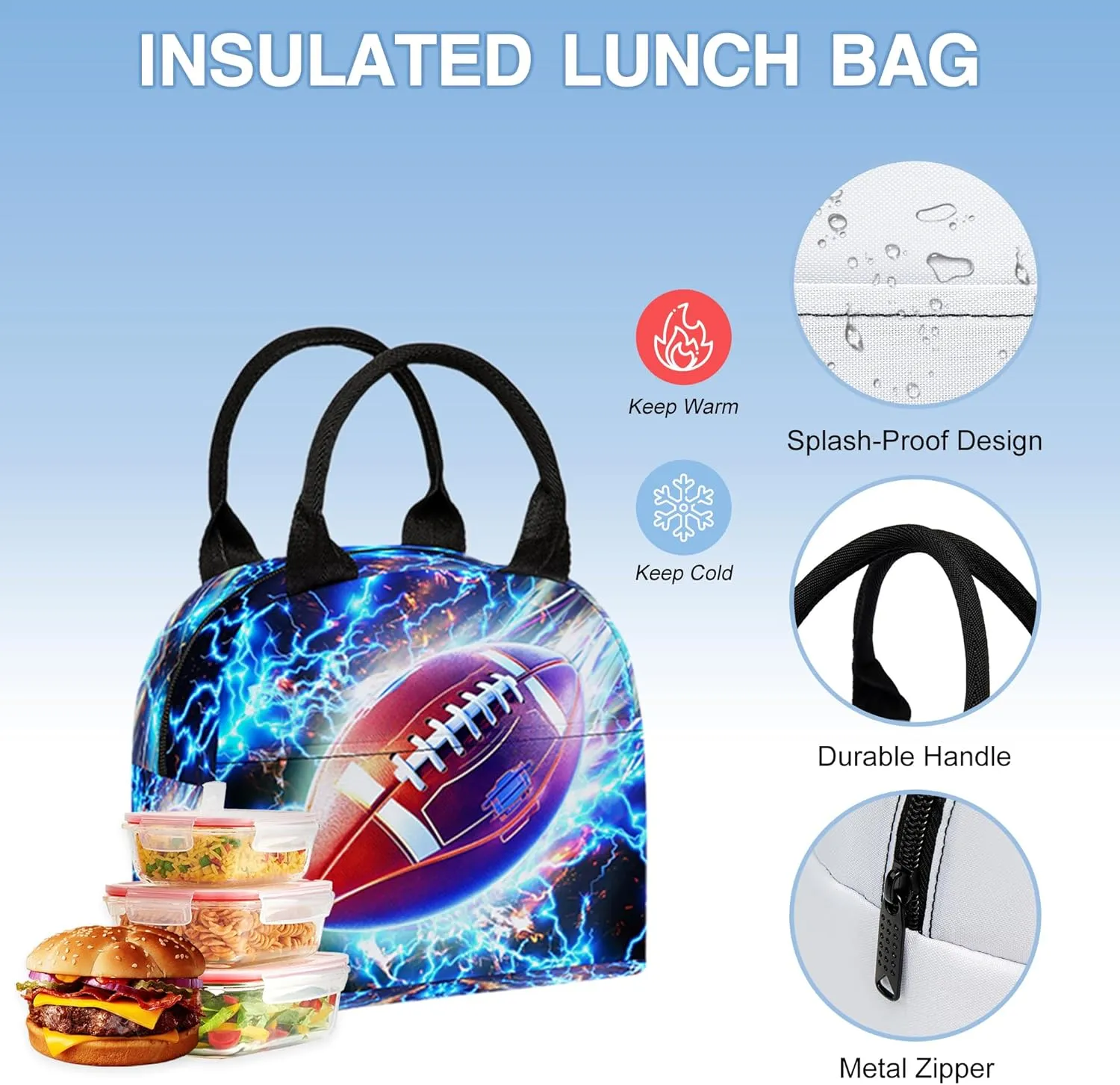 3PCS Backpack for Boys Girls, Kids School Backpack Sets with Lunch Bag Pencil Case, Large Capacity 17 Inch Bookpack 3 in 1 Set for Teens Elementary Middle High School Students (Football)