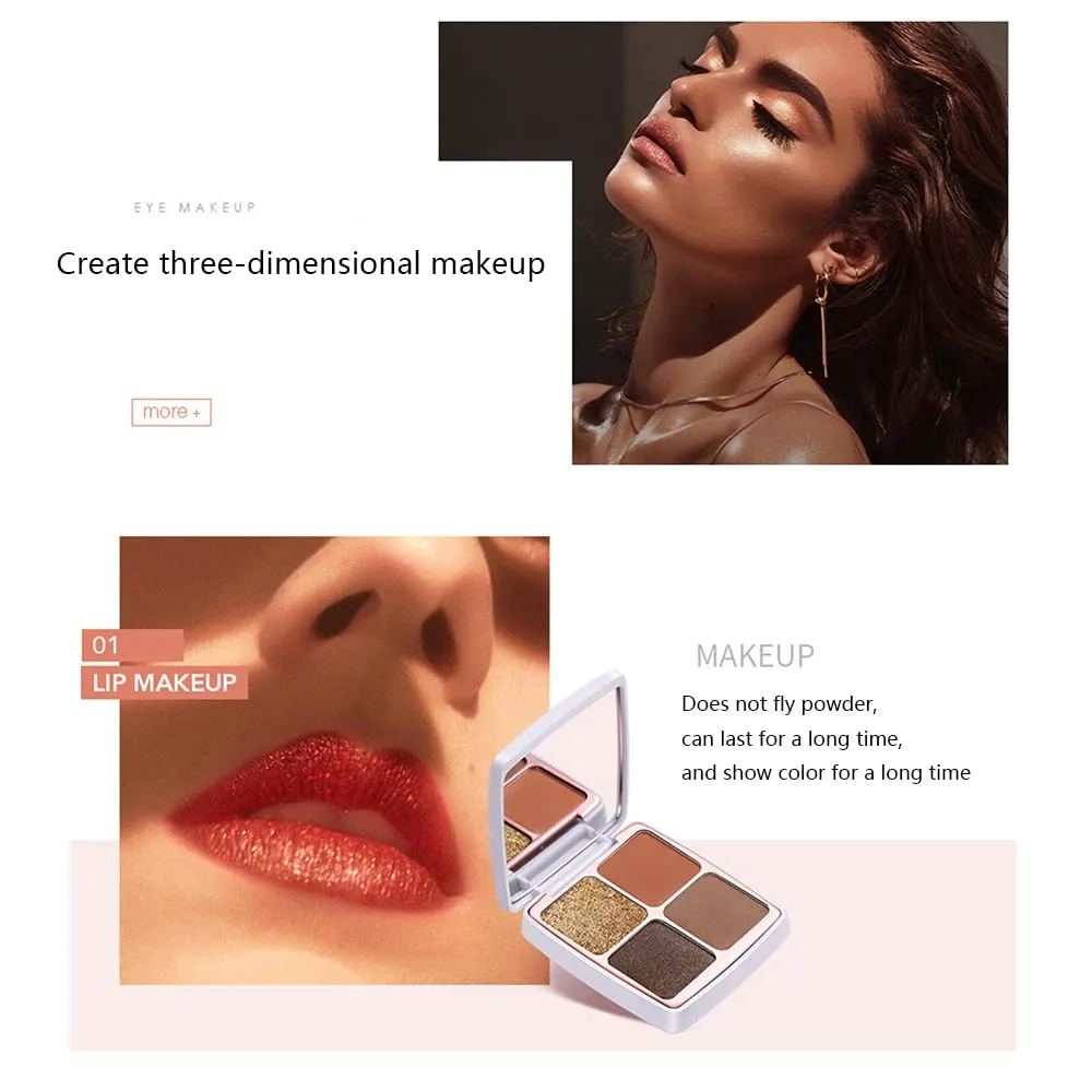 4 Colors Eyeshadow Palette Matte Shimmer Glitter Ultra Pigmented Long Lasting Makeup Eyeshadow Powder Waterproof Eye Shadow Palette Cosmetics Makeup Kit Christmas Party Essentials (4#)