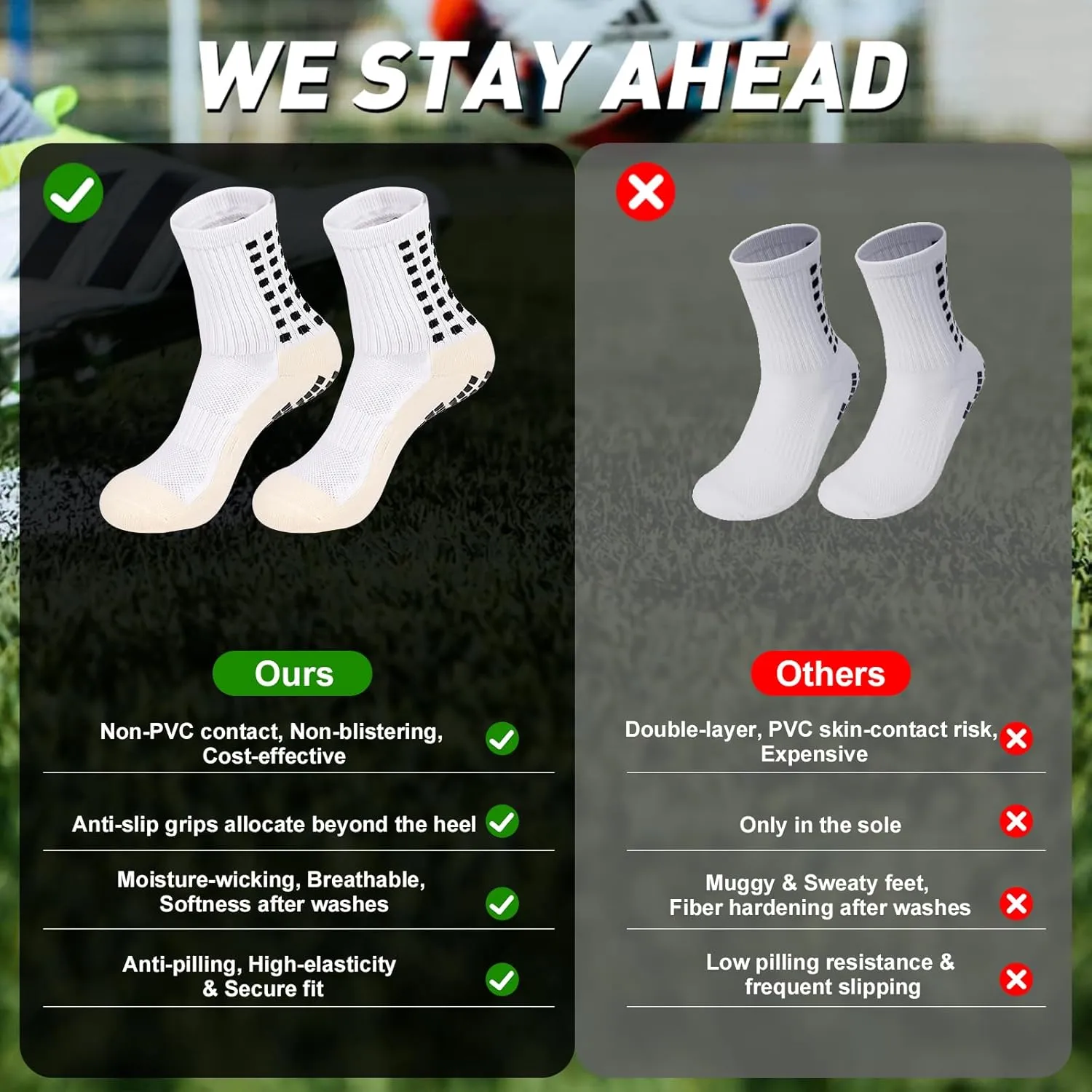 4 Pairs Men's Grip Soccer Socks Non Skid Anti Slip Socks for Football Basketball Athletic Yoga Sports