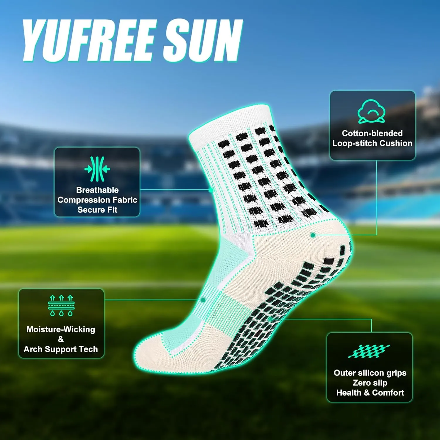 4 Pairs Men's Grip Soccer Socks Non Skid Anti Slip Socks for Football Basketball Athletic Yoga Sports