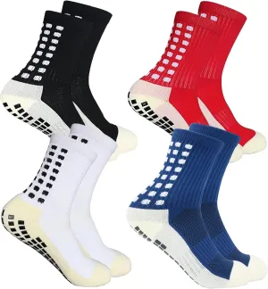4 Pairs Men's Grip Soccer Socks Non Skid Anti Slip Socks for Football Basketball Athletic Yoga Sports