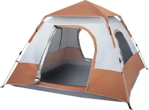4-Person Family Tent Camping Tent,Camping Tents 4 Person Pop Up Tent Quick Setup Automatic Hydraulic Family Travel Tent w/Windows, Doors Carry Bag Included,Brown