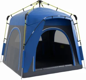 4 Person Pop-Up Camping Tent Quick Set Up Automatic Hydraulic Family Travel Tent with Windows, Doors Included Carrying Bag Blue
